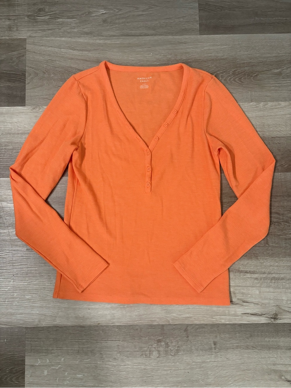 American Eagle Outfitters Orange Ribbed Henley Long Sleeve Top